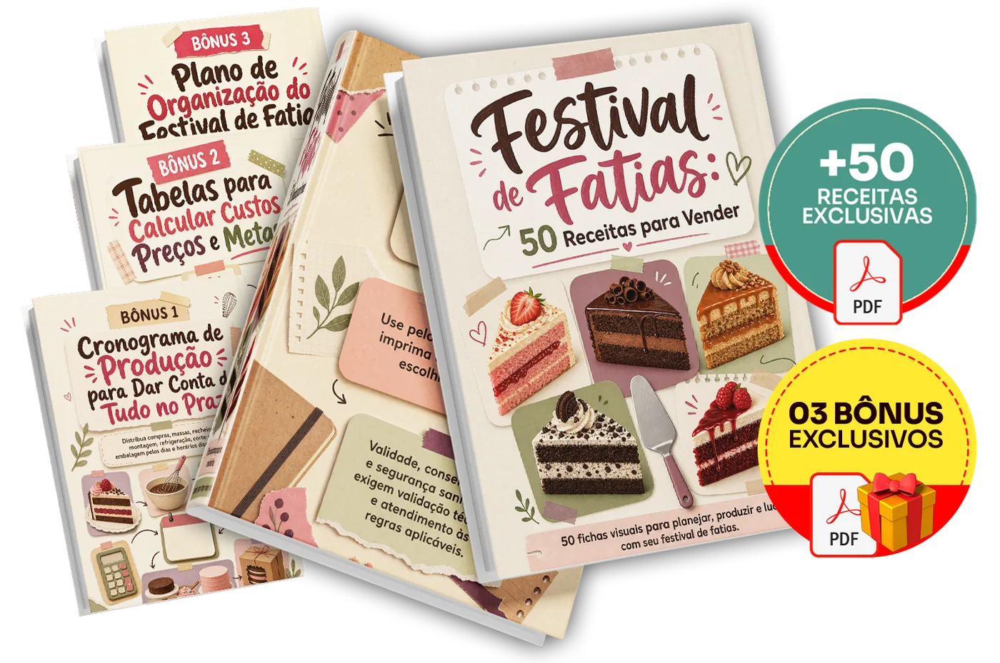 Festival de Fatias: 50 Receitas para Vender — material principal e os bônus